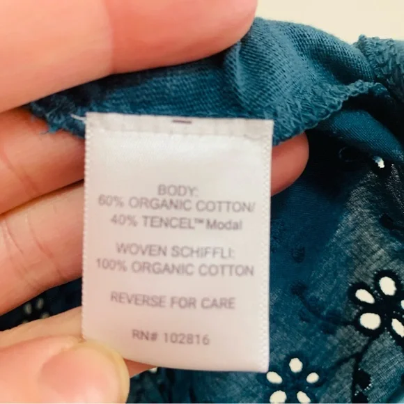 Garnet Hill Teal V-Neck Eyelet-Sleeve Peasant Blouse size medium - Picture 5 of 7